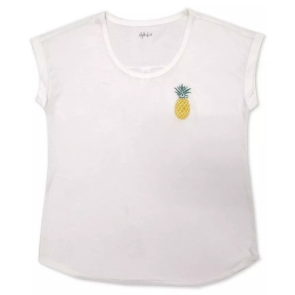 Style & Co Pineapple Graphic T-Shirt Bright White L - Picture 1 of 1